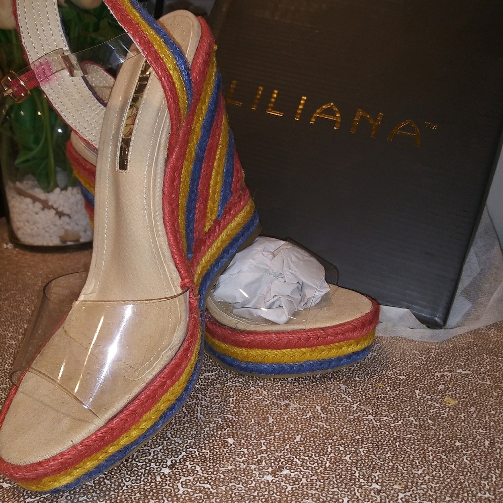 High wedges Rainbow color with clear tops.